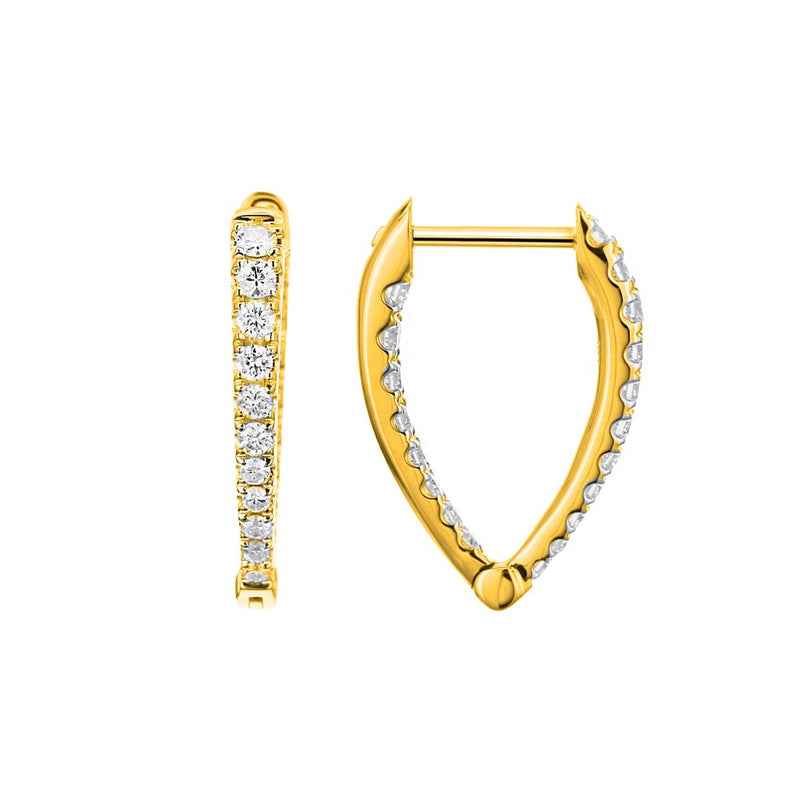 Davis Classics 18k Yellow Gold In-and-Out V-Design Diamond Hoop Earrings
