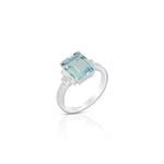 Yael 18k White Gold Aquamarine and Diamond Baguette Accent Ring
