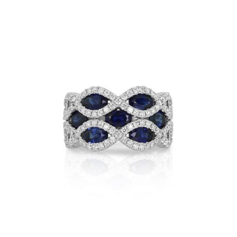 Yael 14k White Gold Sapphire and Diamond Wave Fashion Band