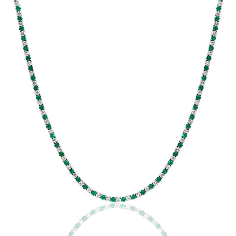 Davis Classics 14k White Gold Emerald and Diamond Tennis Necklace