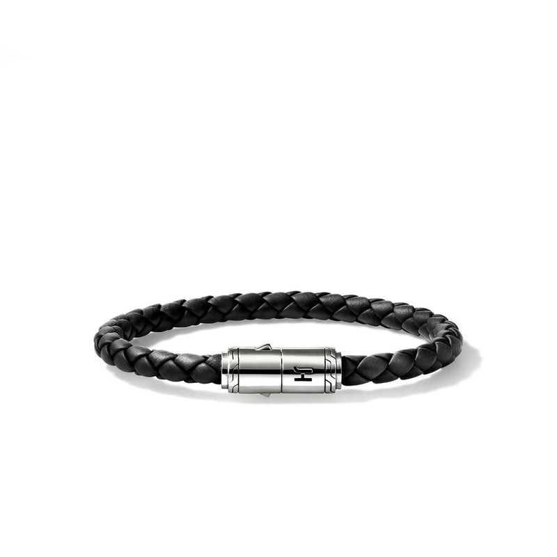 John Hardy Sterling Silver Woven Black Leather Bracelet