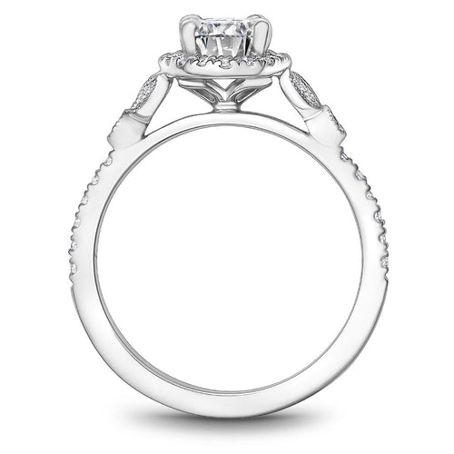 Noam Carver 14k White Gold Floral Vintage Oval Halo Engagement Ring Setting with Milgrain Detail