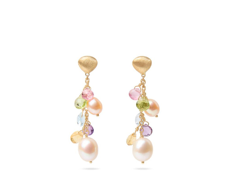 Marco Bicego 18k Yellow Gold Paradise Collection Gemstone and Pearl Dangle Earrings