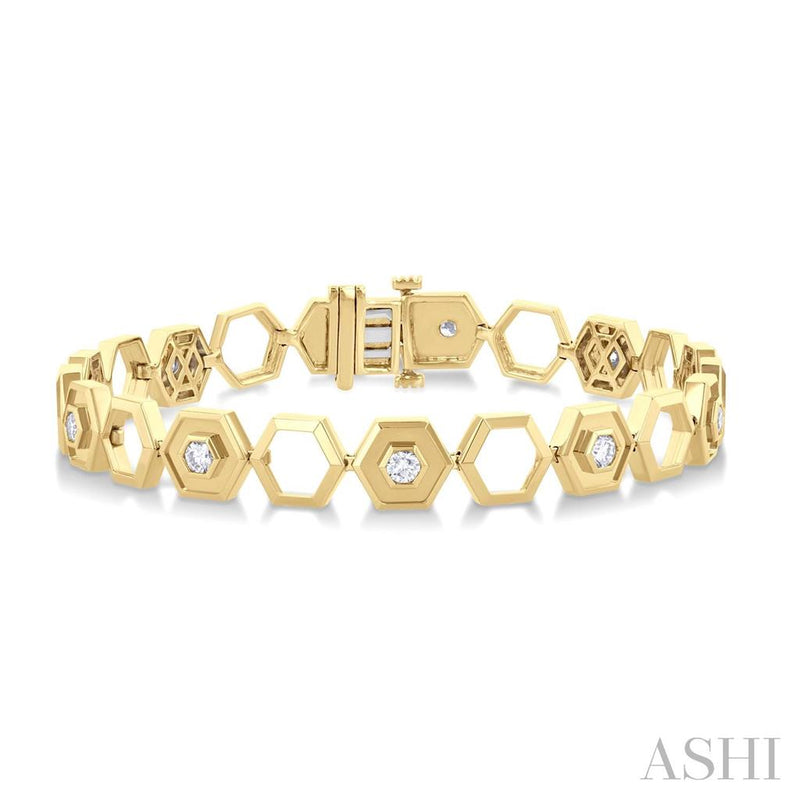 Davis Classics 14k Yellow Gold Hexagon Station Design Diamond Bracelet