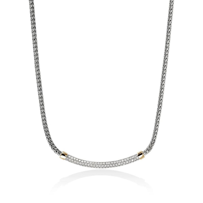John Hardy 14k Yellow Gold and Sterling Silver Essential Pave Diamond Necklace