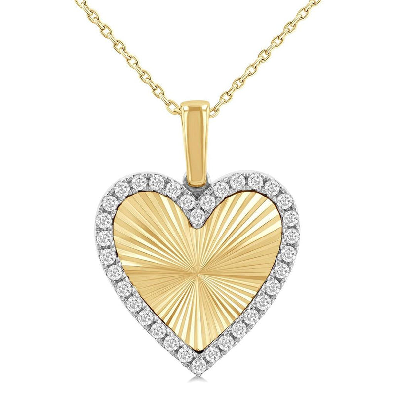 Davis Classics 14k Yellow and White Gold Diamond Halo Fluted Clover Pendant Necklace