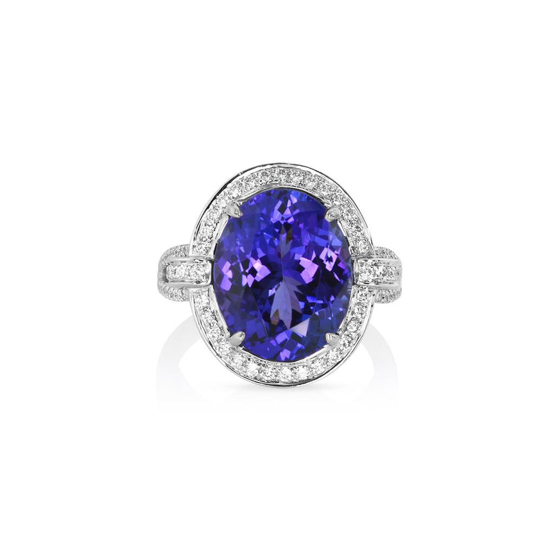 Yael 18k White Gold Tanzanite and Diamond Vintage Halo Ring