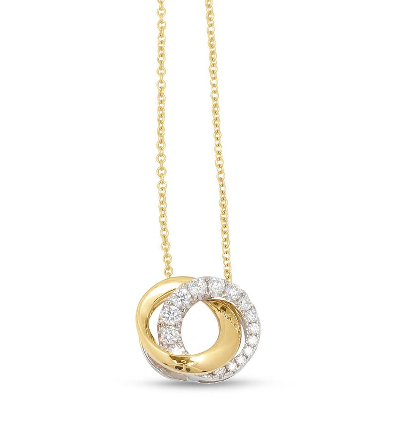 Frederic Sage 14k Yellow and White Gold Love Halo Interlocking Circle Diamond Pendant Necklace