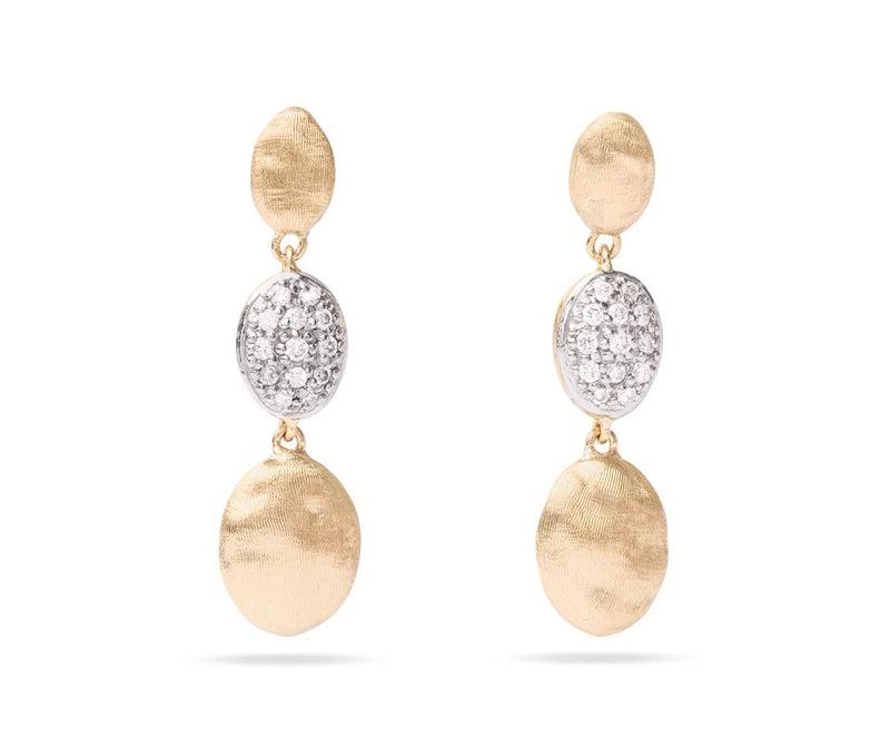 Marco Bicego 18k Yellow and White Gold Siviglia Collection Triple Drop Diamond Bead Earrings