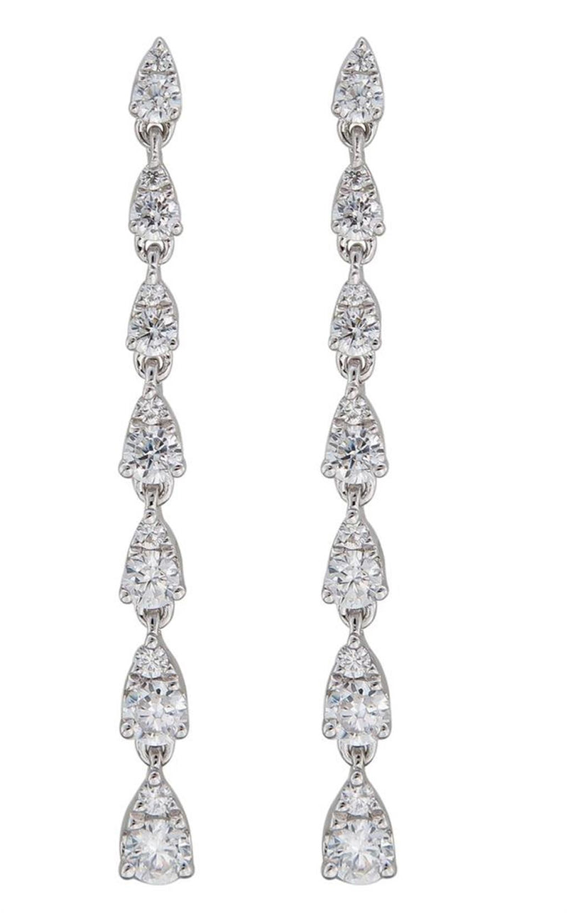 Davis Classics 14k White Gold Elongated Pear Station Diamond Dangle Earrings