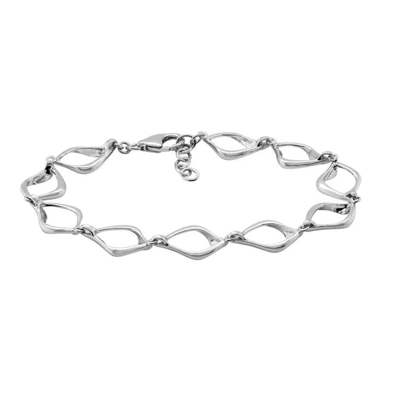 Davis Classics Sterling Silver Rhodium Finish Open Fancy Twisted Link Bracelet, 7.5"