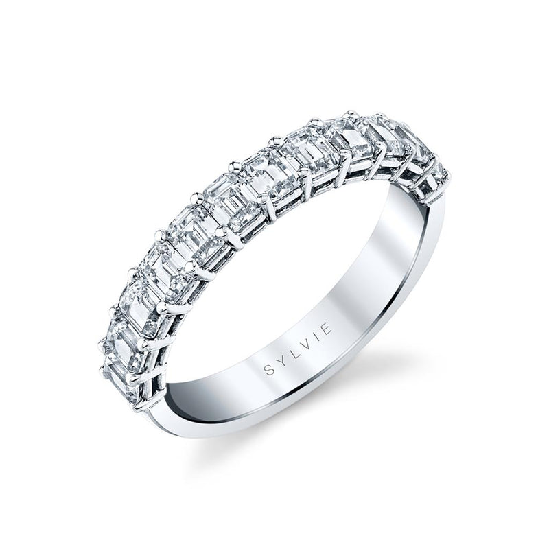 Sylvie Women's 14k White Gold Emerald Cut Diamond Band