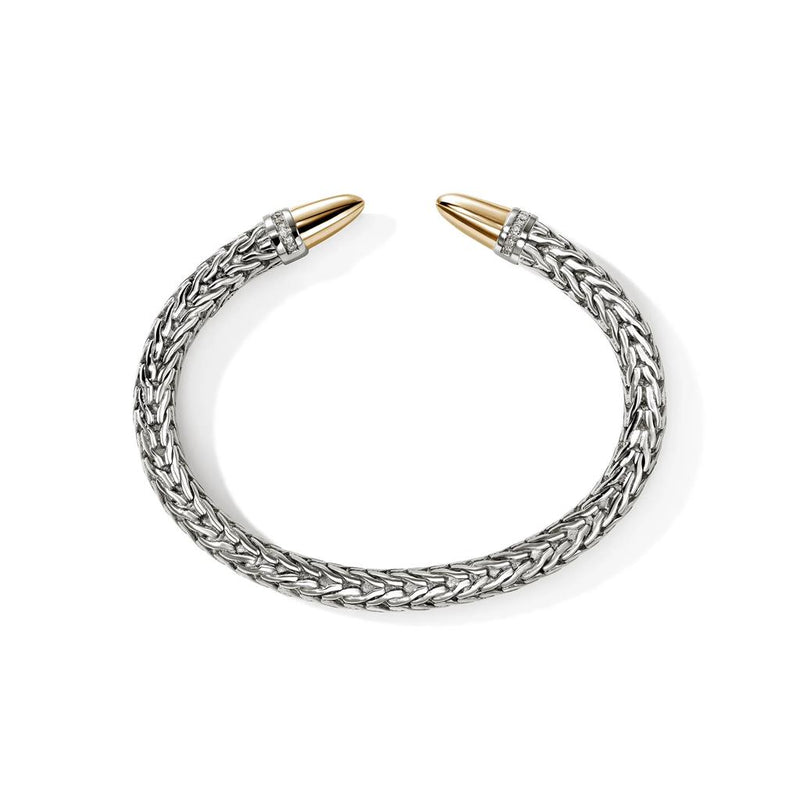 John Hardy Sterling Silver and 14k Yellow Gold Spear 50 Flex Diamond Cuff