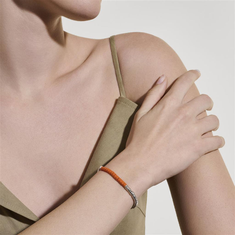 John Hardy Sterling Silver Heishi Orange Enamel Bead Bracelet