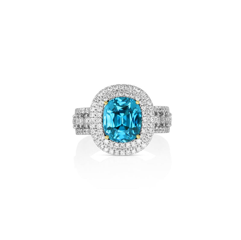 Yael 18k White Gold Cambolite and Diamond Double Halo Ring