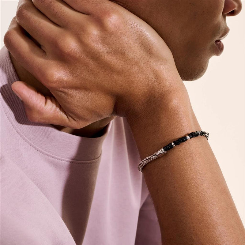 John Hardy Sterling Silver and Black Onyx Heishi Chain Bracelet