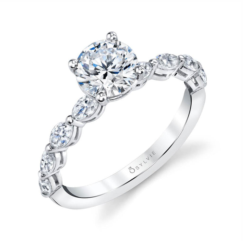 Sylvie 14k White Gold Semi Mount with Marquise Accents