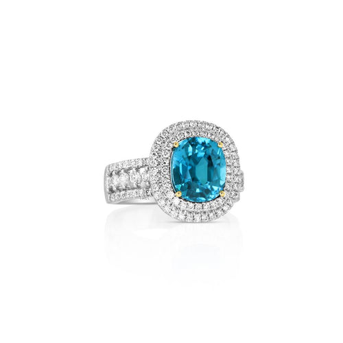 Yael 18k White Gold Cambolite and Diamond Double Halo Ring