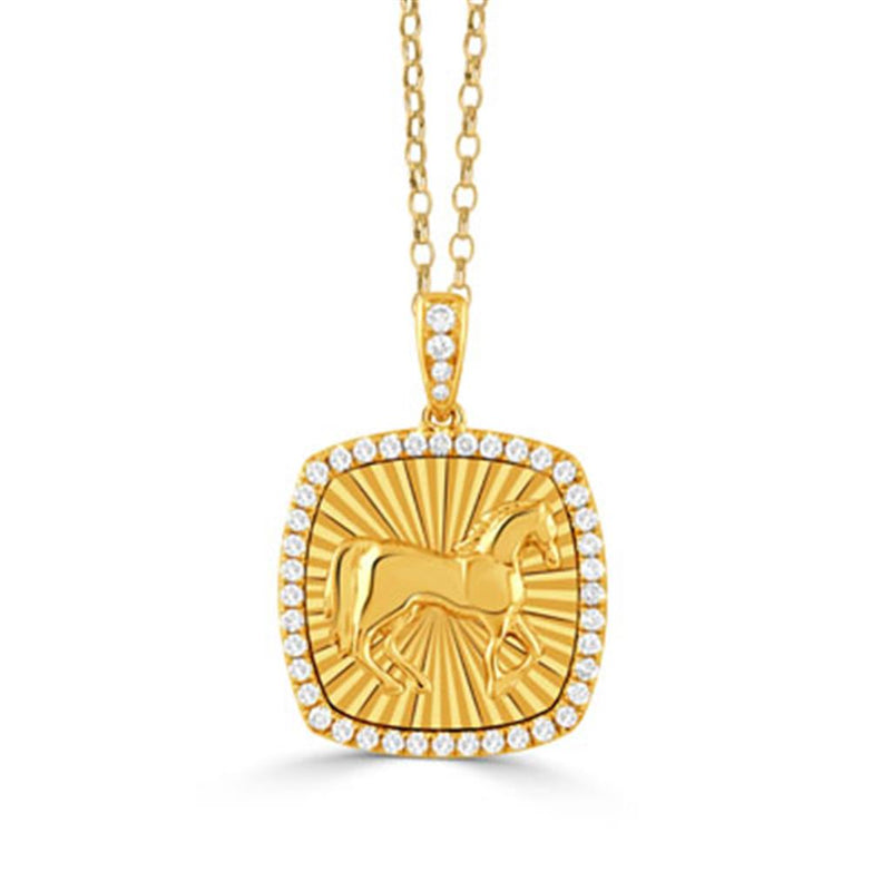 Doves 18k Yellow Gold Diamond Horse Halo Pendant