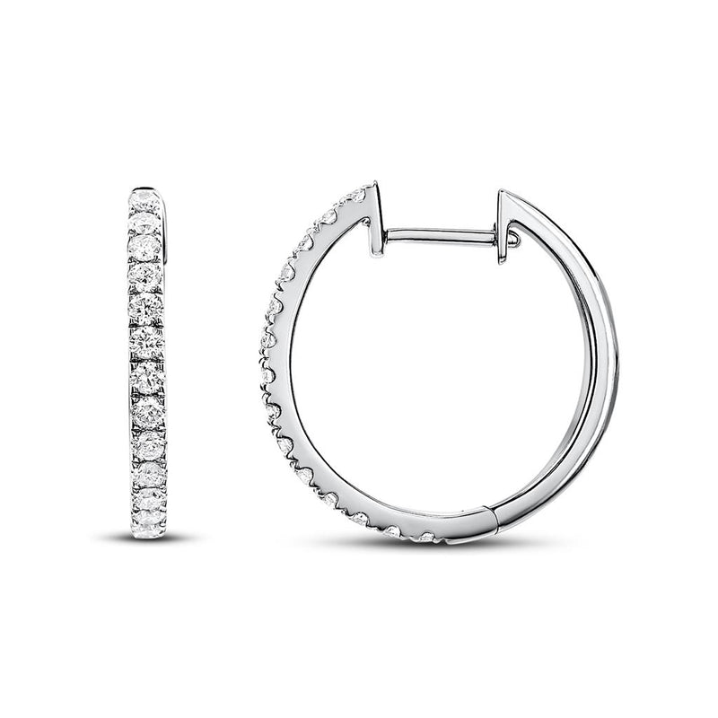 Davis Classics 18k White Gold Petite Diamond Huggie Hoop Earrings
