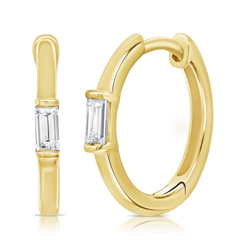 Davis Classics 14k Yellow Gold Diamond Single Station Huggie Hoop Earrings