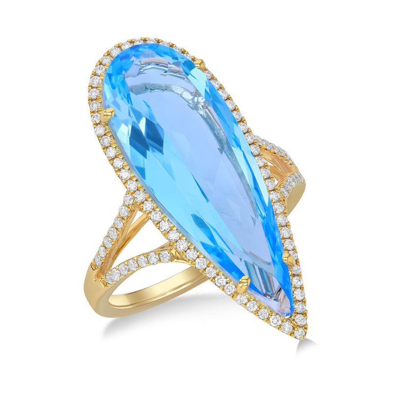 Davis Classics 14k Yellow Gold Halo Design Blue Topaz Fashion Ring