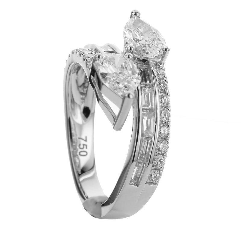 Davis Classics 18k White Gold Double Row Bypass Diamond Fashion Ring