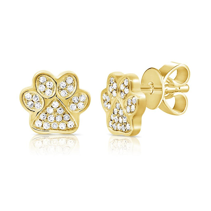 Davis Classics 14k Yellow Gold Diamond Paw Print Stud Earrings