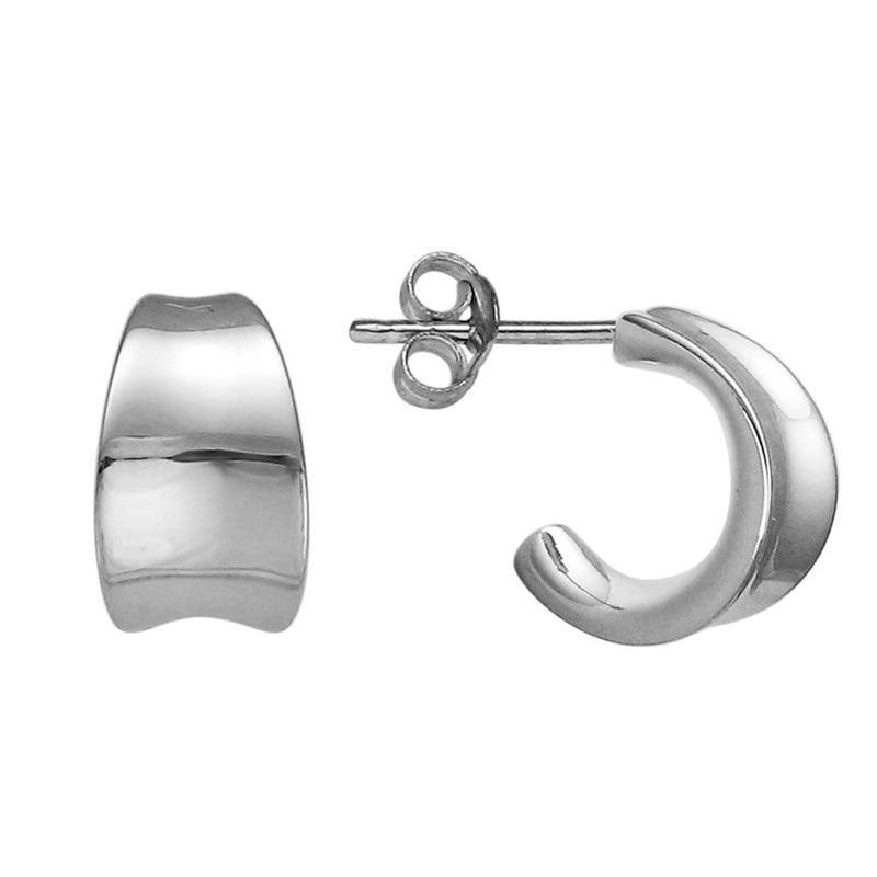 Davis Classics Sterling Silver Handcrafted Tapered Concave J-Hoop Earrings