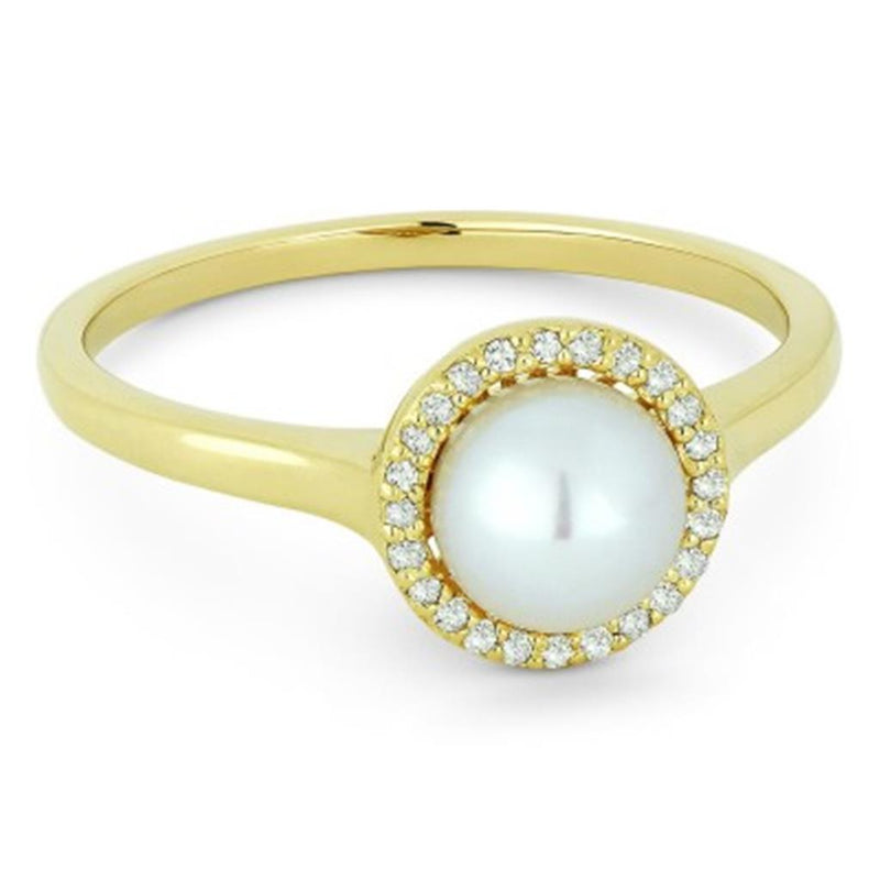 Madison L 14k Yellow Gold Cultured Pearl and Diamond Halo Ring