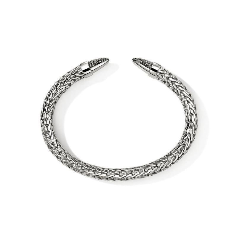 John Hardy Sterling Silver Spear 50 Collection Black Diamond Flex Cuff Bracelet