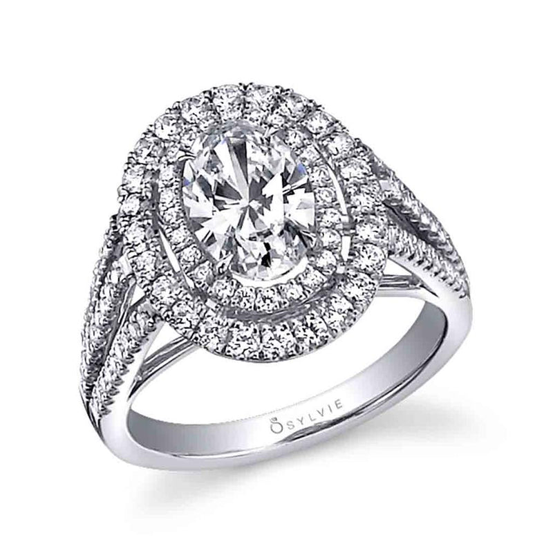 Sylvie 14k White Gold Oval Double Halo Diamond Engagement Ring Setting
