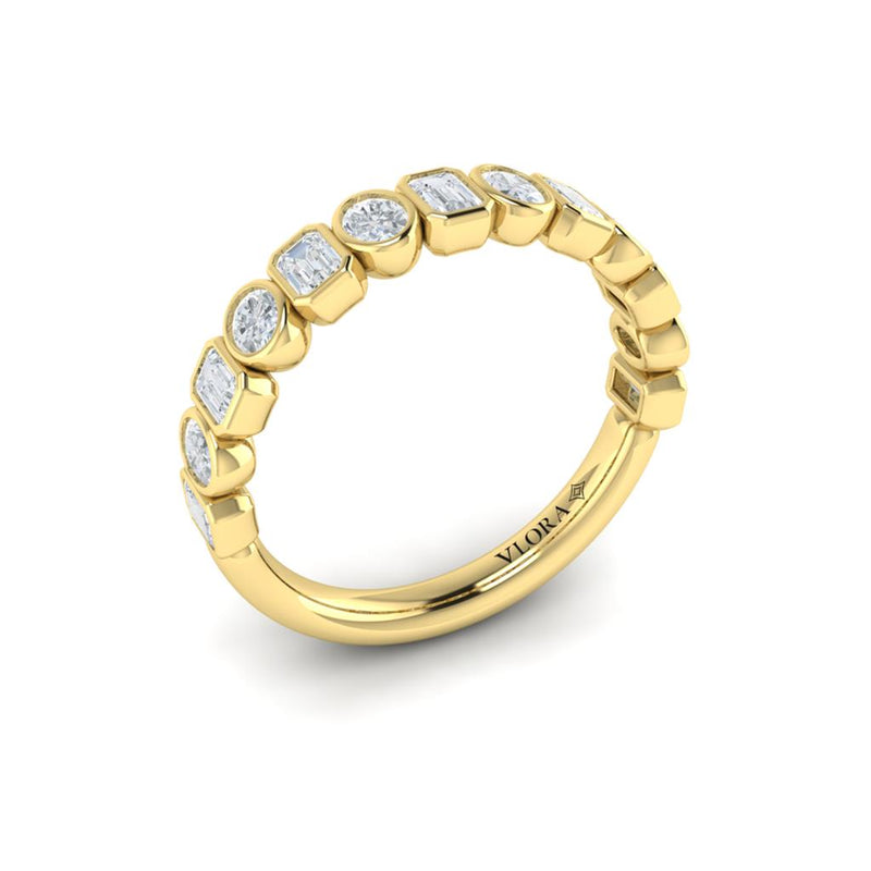 Vlora Women's 14k Yellow Gold Emerald and Oval Diamond Stackable Band