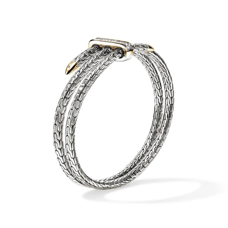 John Hardy 14k Yellow Gold and Sterling Silver Spear Triple Flex Diamond Cuff Bracelet