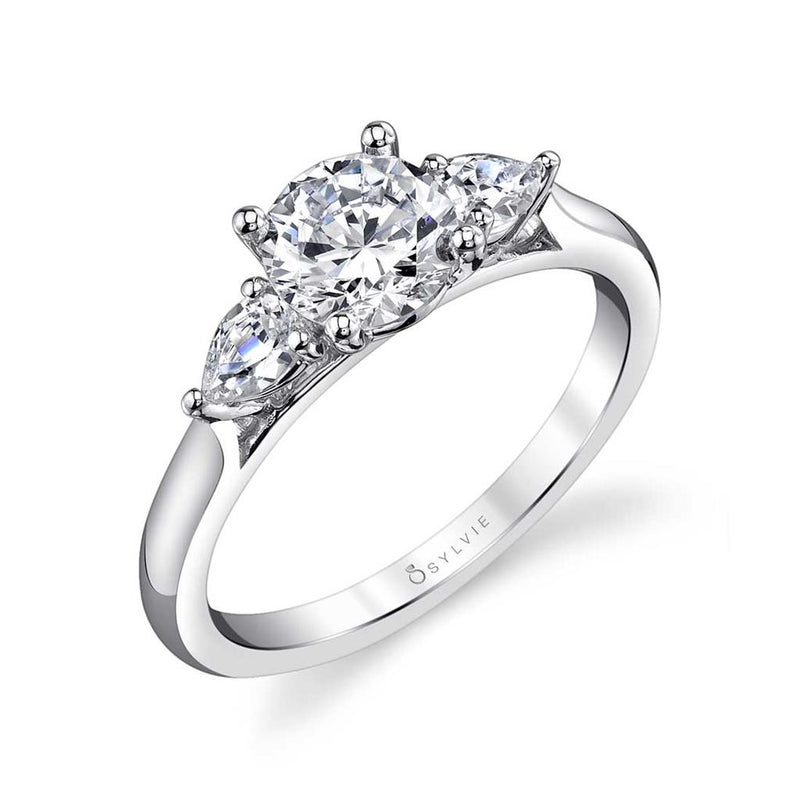 Sylvie 14k Yellow Gold Three-Stone Cathedral Design Engagement Ring Setting