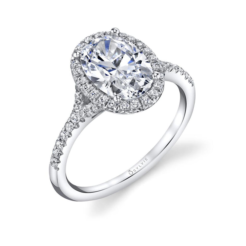 Sylvie 14k White Gold Oval Halo Design Engagement Ring Setting