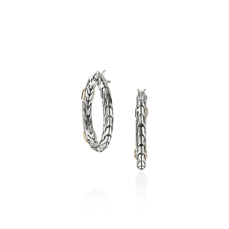 John Hardy 14k Yellow Gold and Sterling Silver Essential Pavé Diamond Hoop Earrings