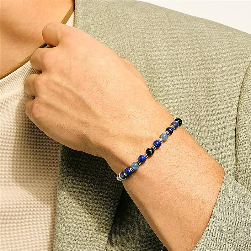 John Hardy Sterling Silver Kyanite, Lapis Lazuli, Black Onyx, Blue Tiger Eye, and Sodalite Beaded Bracelet