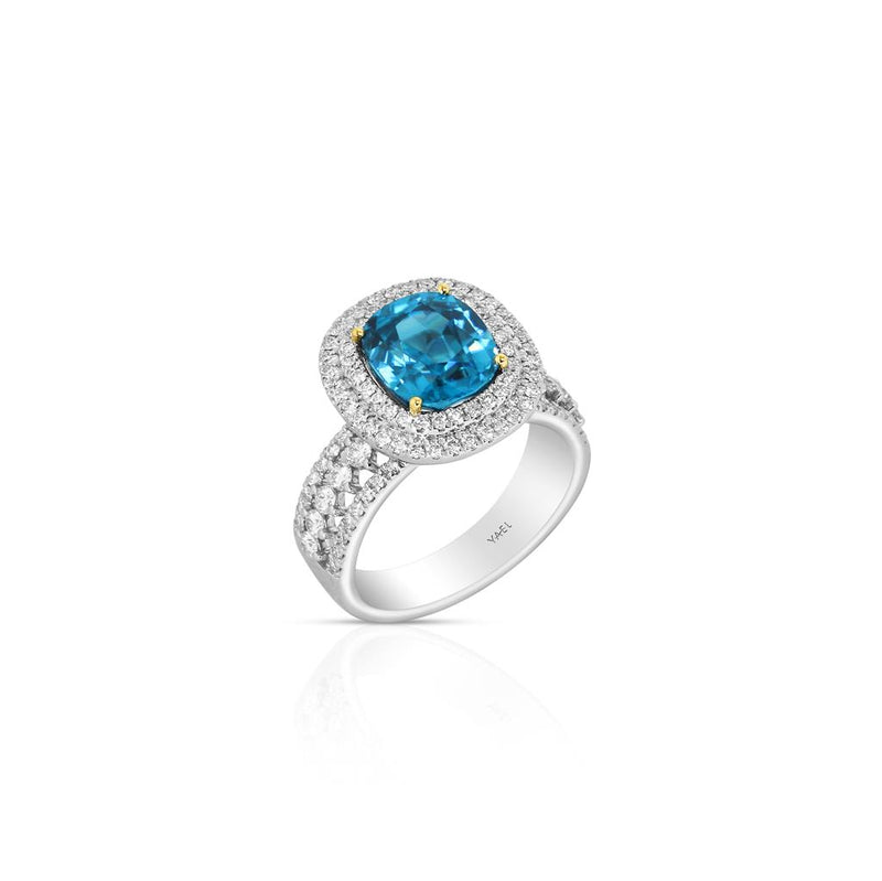 Yael 18k White Gold Cambolite and Diamond Double Halo Ring