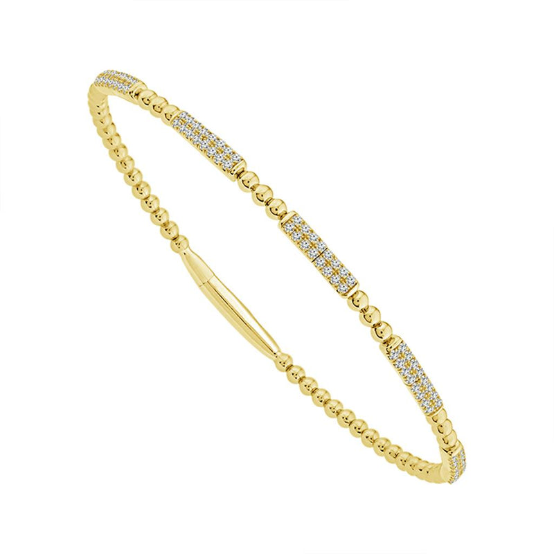 Davis Classics 14k Yellow Gold Flexie Collection Diamond Station Bangle Bracelet with Bead Detail