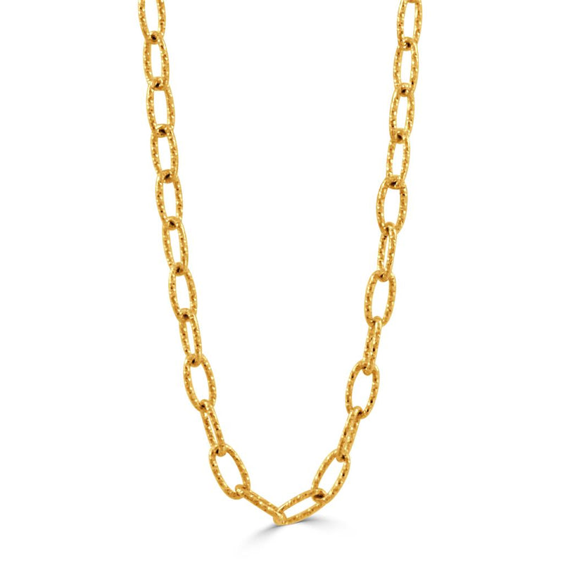 Doves 18k Yellow Gold Textured Fancy Oval Link Chain Necklace