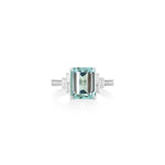 Yael 18k White Gold Aquamarine and Diamond Baguette Accent Ring