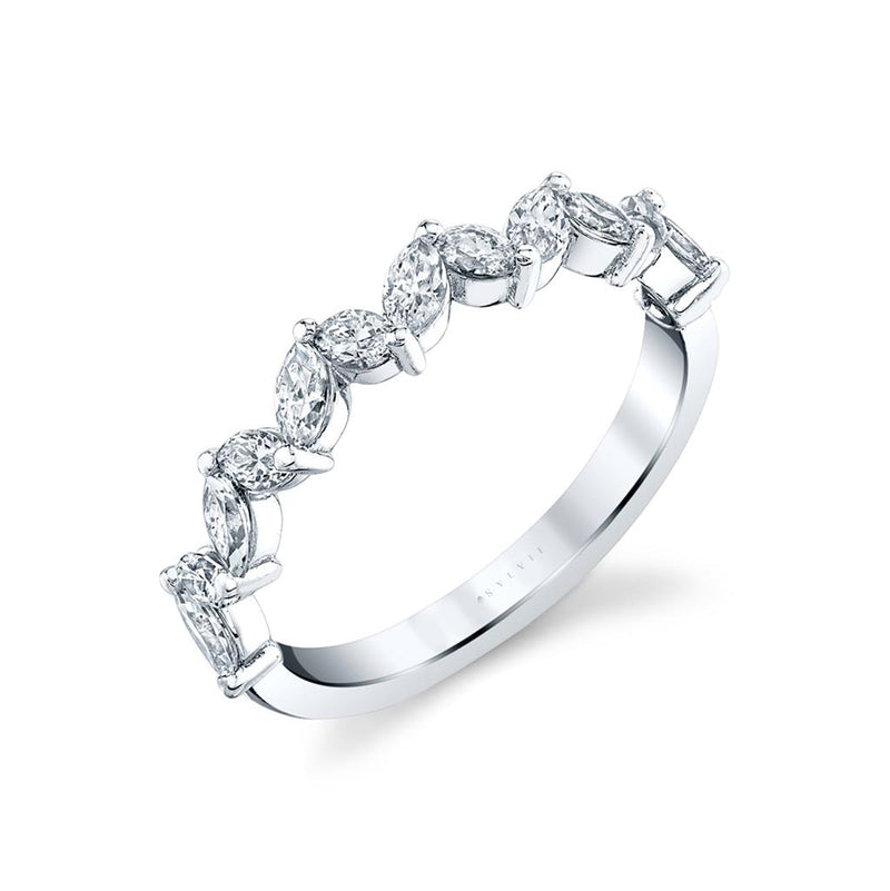 Sylvie Women's 14k White Gold Stackable Staggered Marquise Diamond Wedding Band