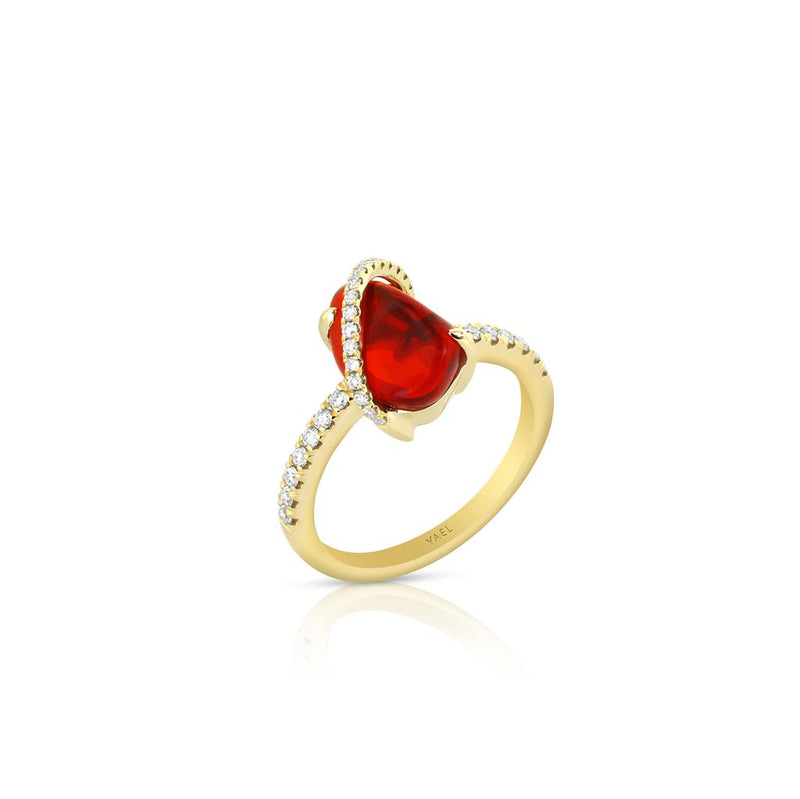 Yael 18k Yellow Gold Mexican Fire Opal and Diamond Fashion Ring
