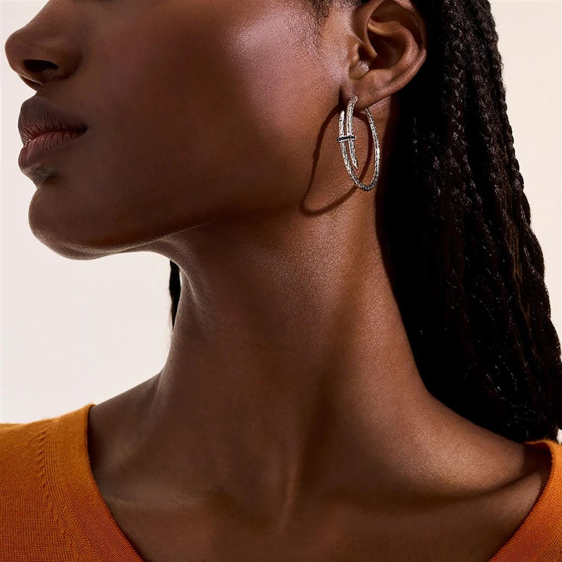 John Hardy Sterling Silver Black Sapphire Spear Hoop Earrings