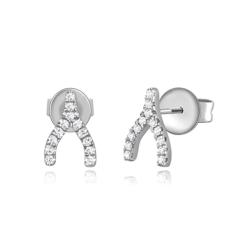 Davis Classics 14k White Gold Wishbone Diamond Stud Earrings
