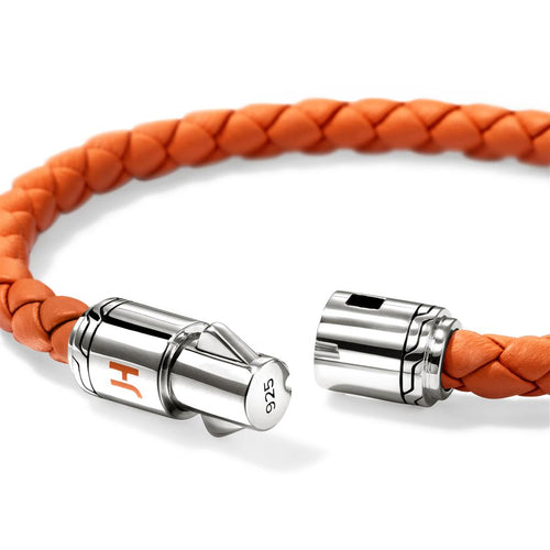 John Hardy Sterling Silver Woven Orange Leather and Enamel Bracelet