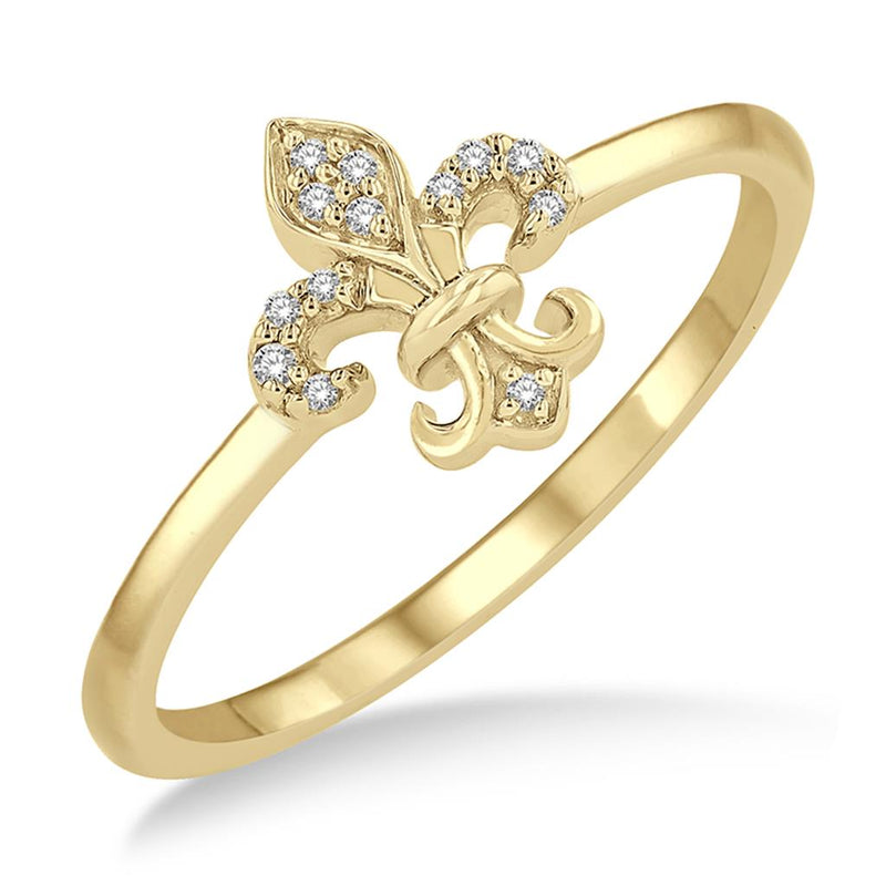 Davis Classics 14k Yellow Gold Petite Fleur De Lis Diamond Ring