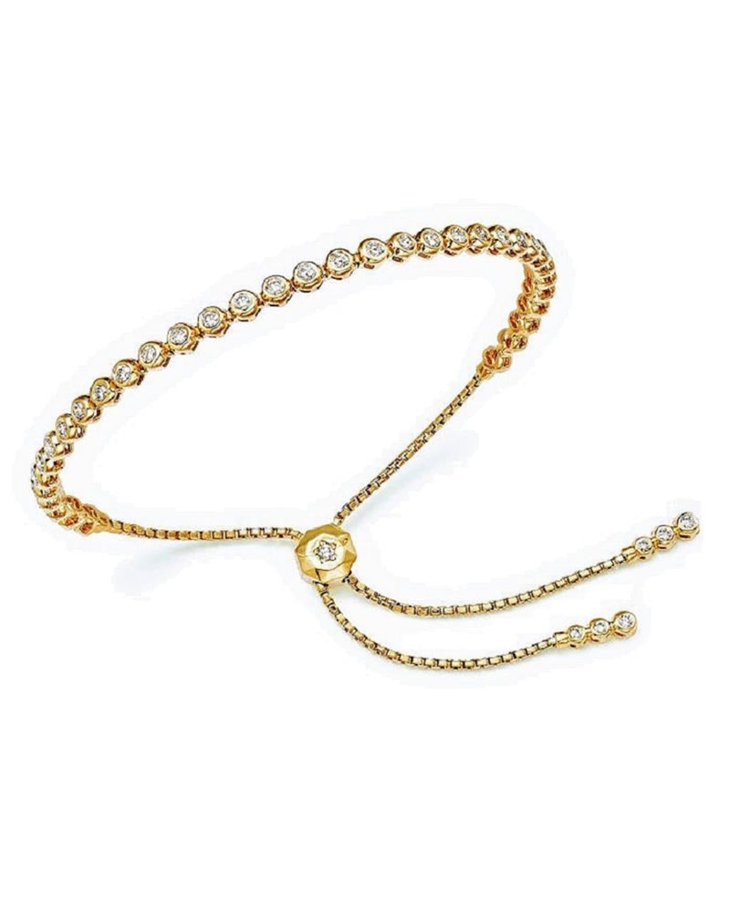 Davis Classics 14k Yellow Gold Straight Line Diamond Bolo Bracelet