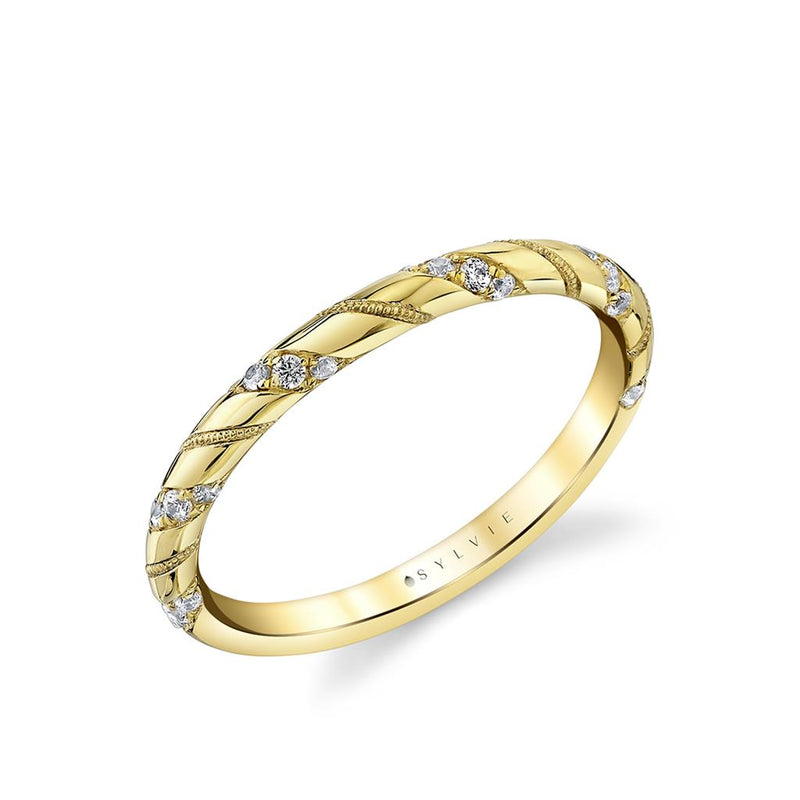 Sylvie Women's 14k Yellow Gold Rope Design Diamond Band with Milgrain Detail